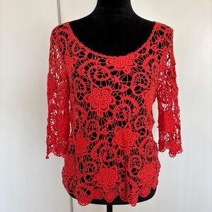 Fever Coral Crotchet Cotton Floral Blouse Medium